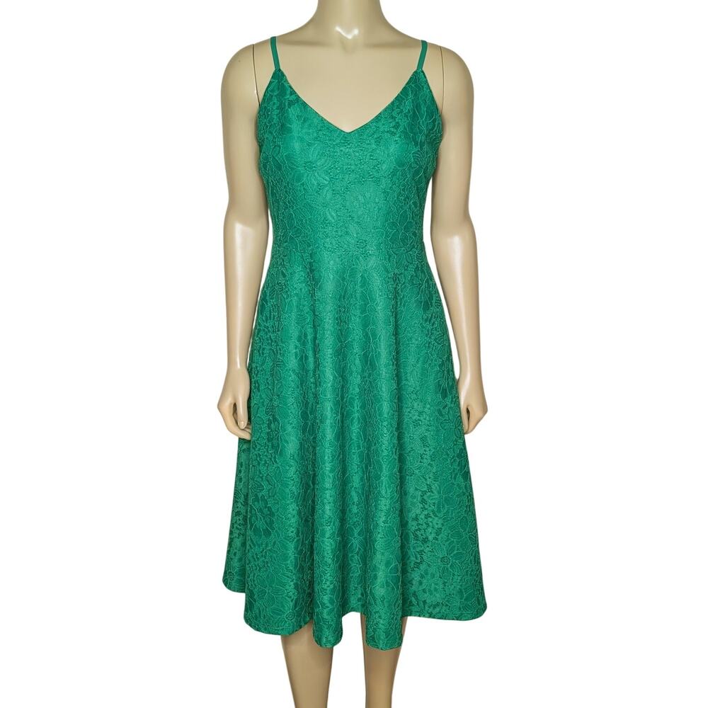 Lulu’s Floral Lace Dress M Romantic Garden Party Retro Fairy HOCO Emerald Green
